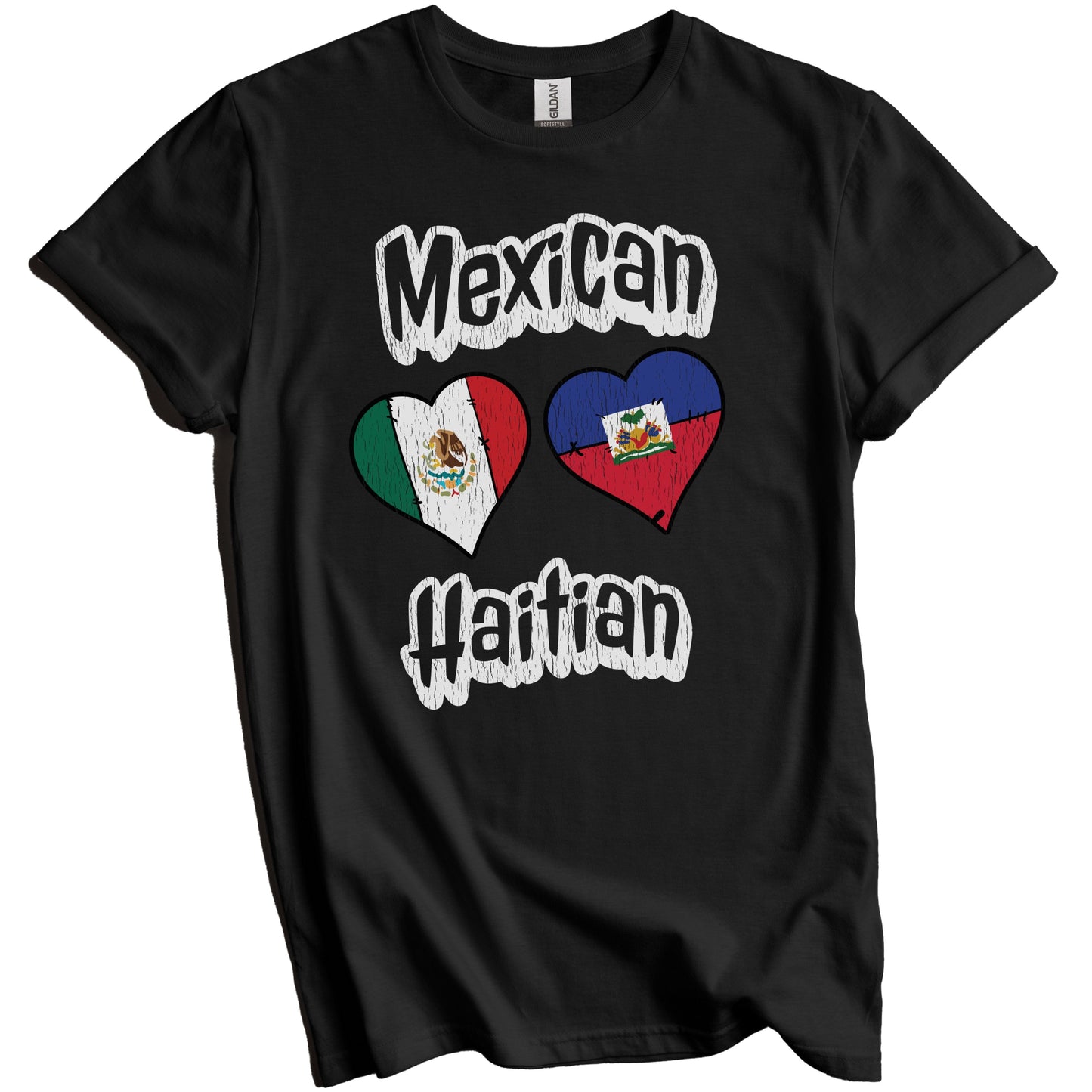 Mexican Haitian Flag Heart Combo Mexico Haiti Distressed T-Shirt