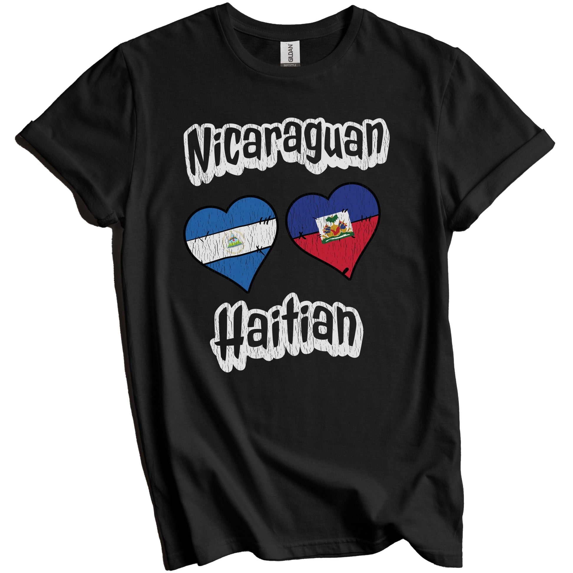 Nicaraguan Haitian Flag Heart Combo Nicaragua Haiti Distressed T-Shirt