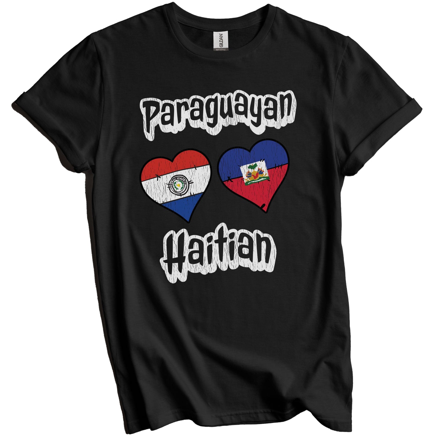 Paraguayan Haitian Flag Heart Combo Paraguay Haiti Distressed T-Shirt