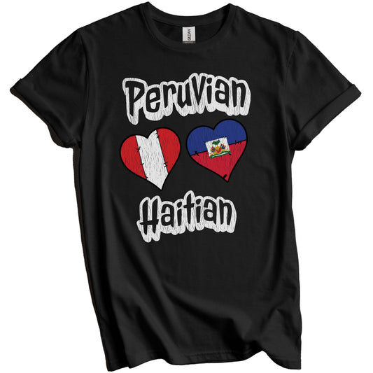 Peruvian Haitian Flag Heart Combo Peru Haiti Distressed T-Shirt