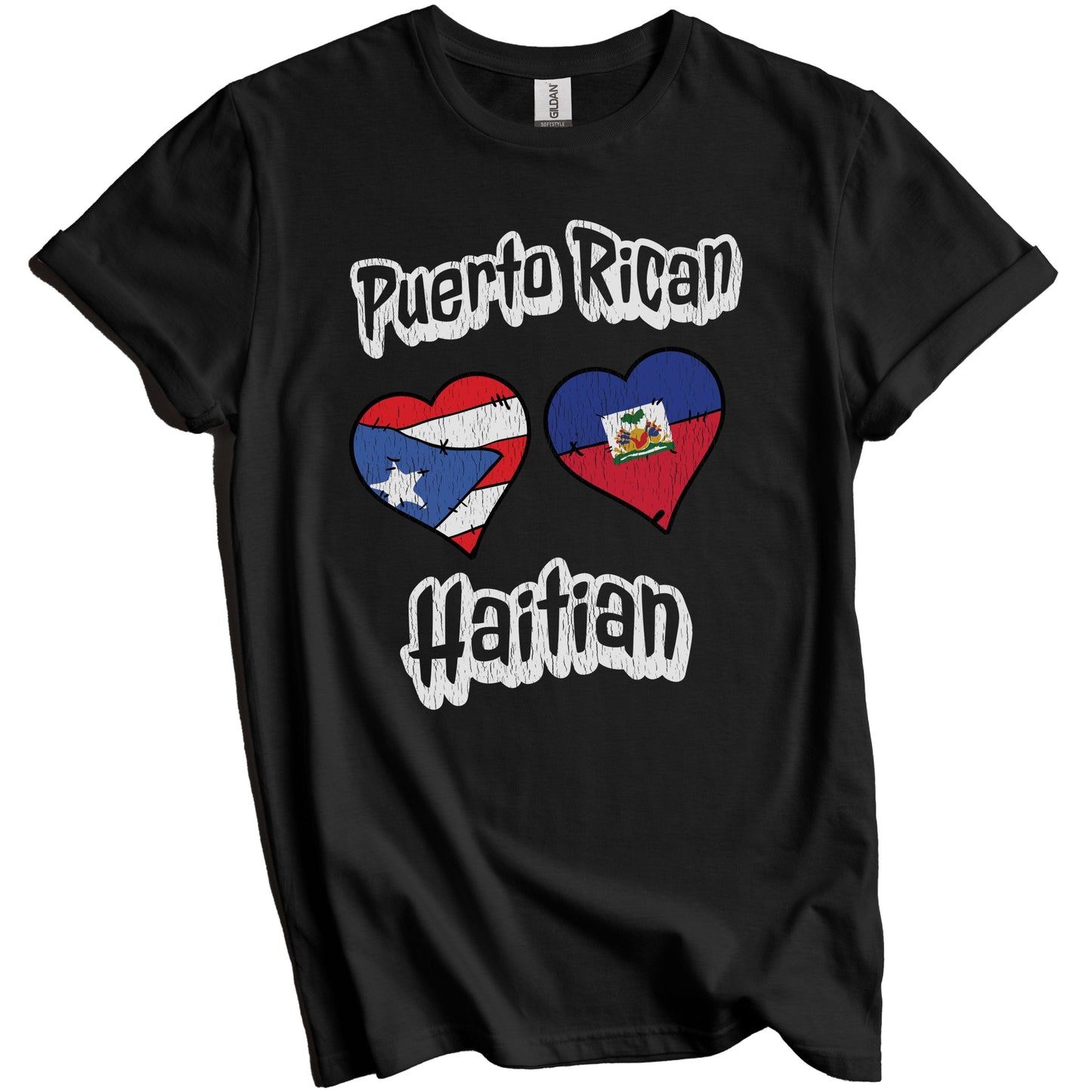 Puerto Rican Haitian Flag Heart Combo Puerto Rico Haiti Distressed T-Shirt
