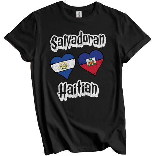 Salvadoran Haitian Flag Heart Combo El Salvador Haiti Distressed T-Shirt