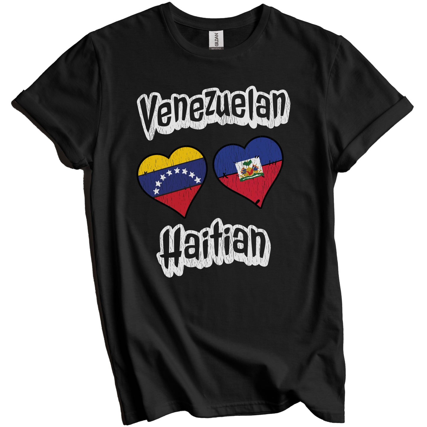 Venezuelan Haitian Flag Heart Combo Venezuela Haiti Distressed T-Shirt