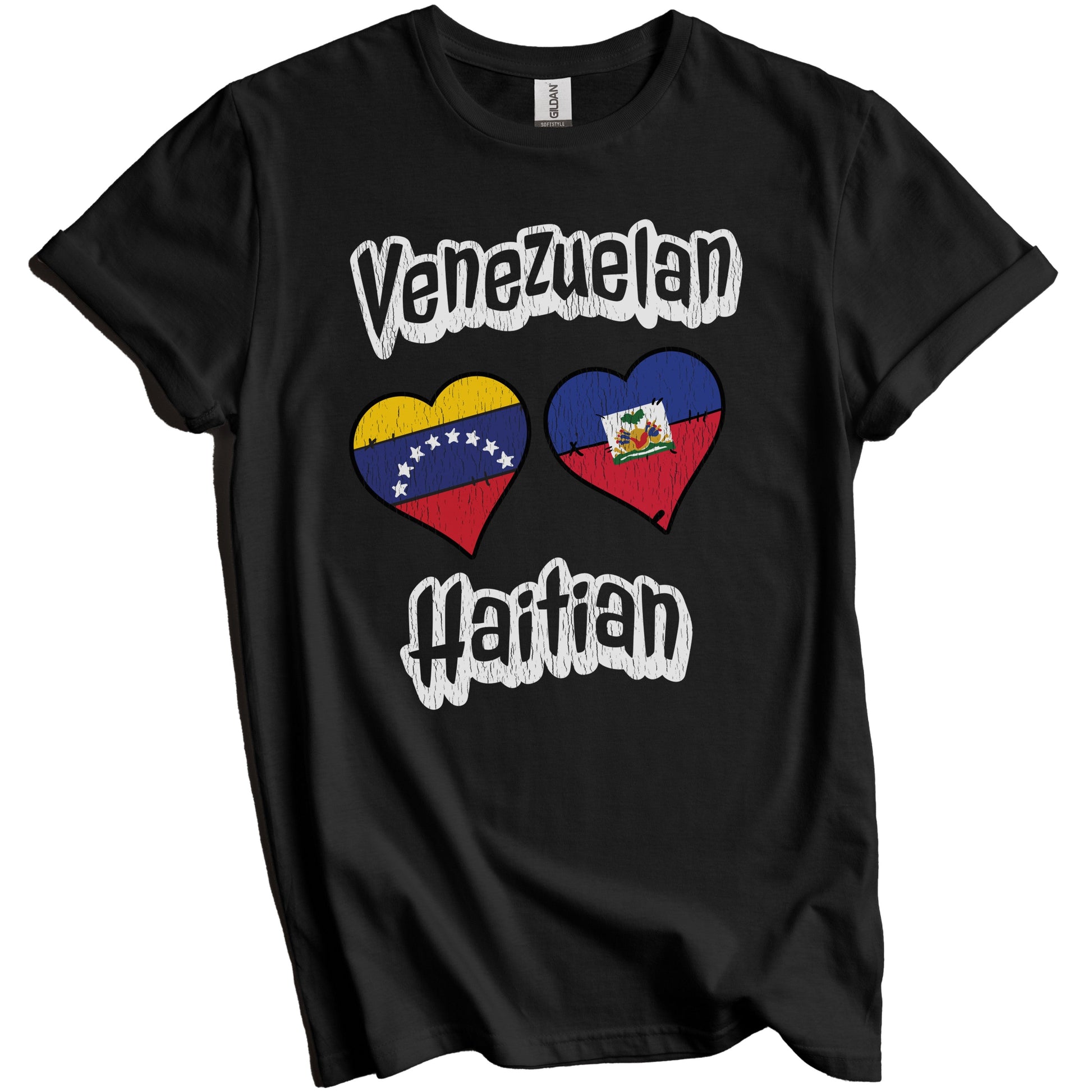 Venezuelan Haitian Flag Heart Combo Venezuela Haiti Distressed T-Shirt