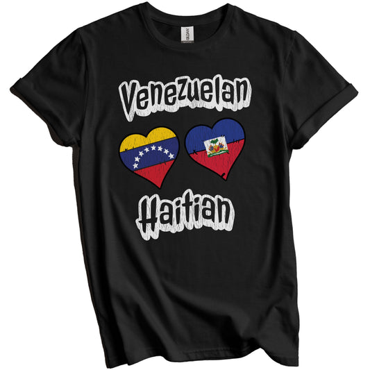 Venezuelan Haitian Flag Heart Combo Venezuela Haiti Distressed T-Shirt