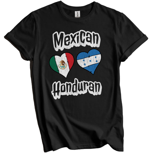 Mexican Honduran Flag Heart Combo Mexico Honduras Distressed T-Shirt