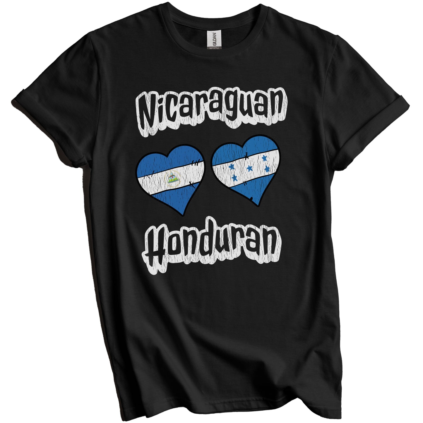Nicaraguan Honduran Flag Heart Combo Nicaragua Honduras Distressed T-Shirt