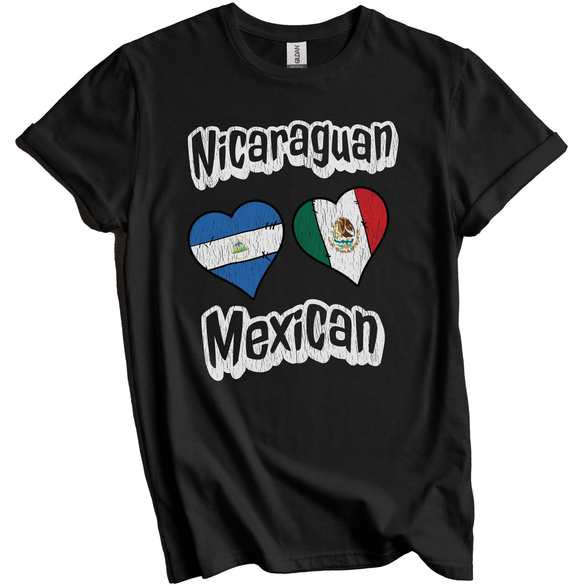 Nicaraguan Mexican Flag Heart Combo Nicaragua Mexico Distressed T-Shirt