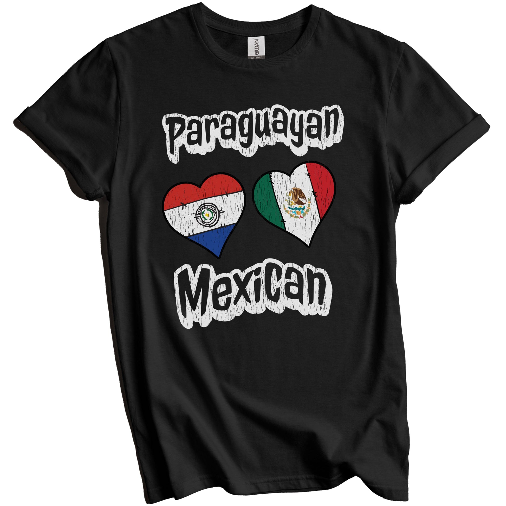 Paraguayan Mexican Flag Heart Combo Paraguay Mexico Distressed T-Shirt