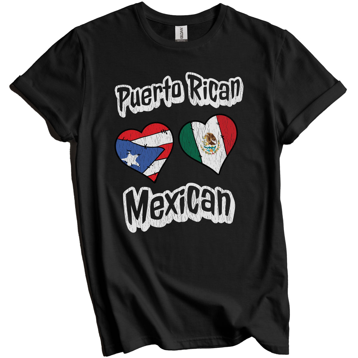 Puerto Rican Mexican Flag Heart Combo Puerto Rico Mexico Distressed T-Shirt