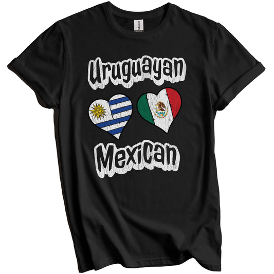 Uruguayan Mexican Flag Heart Combo Uruguay Mexico Distressed T-Shirt