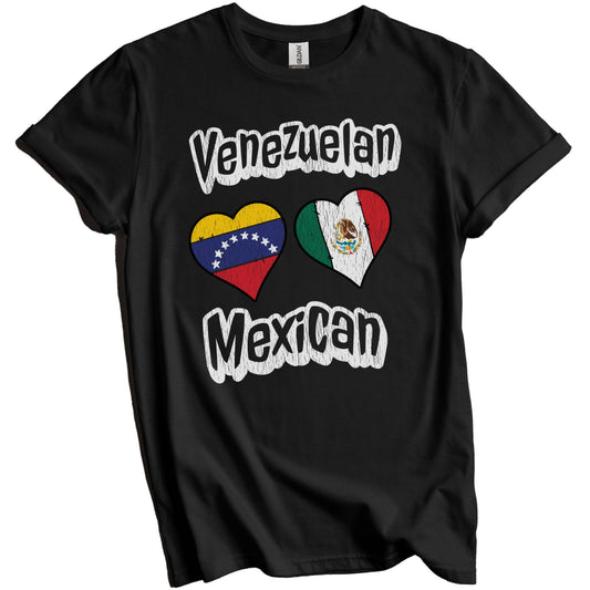 Venezuelan Mexican Flag Heart Combo Venezuela Mexico Distressed T-Shirt