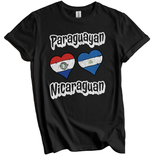 Paraguayan Nicaraguan Flag Heart Combo Paraguay Nicaragua Distressed T-Shirt