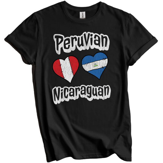 Peruvian Nicaraguan Flag Heart Combo Peru Nicaragua Distressed T-Shirt