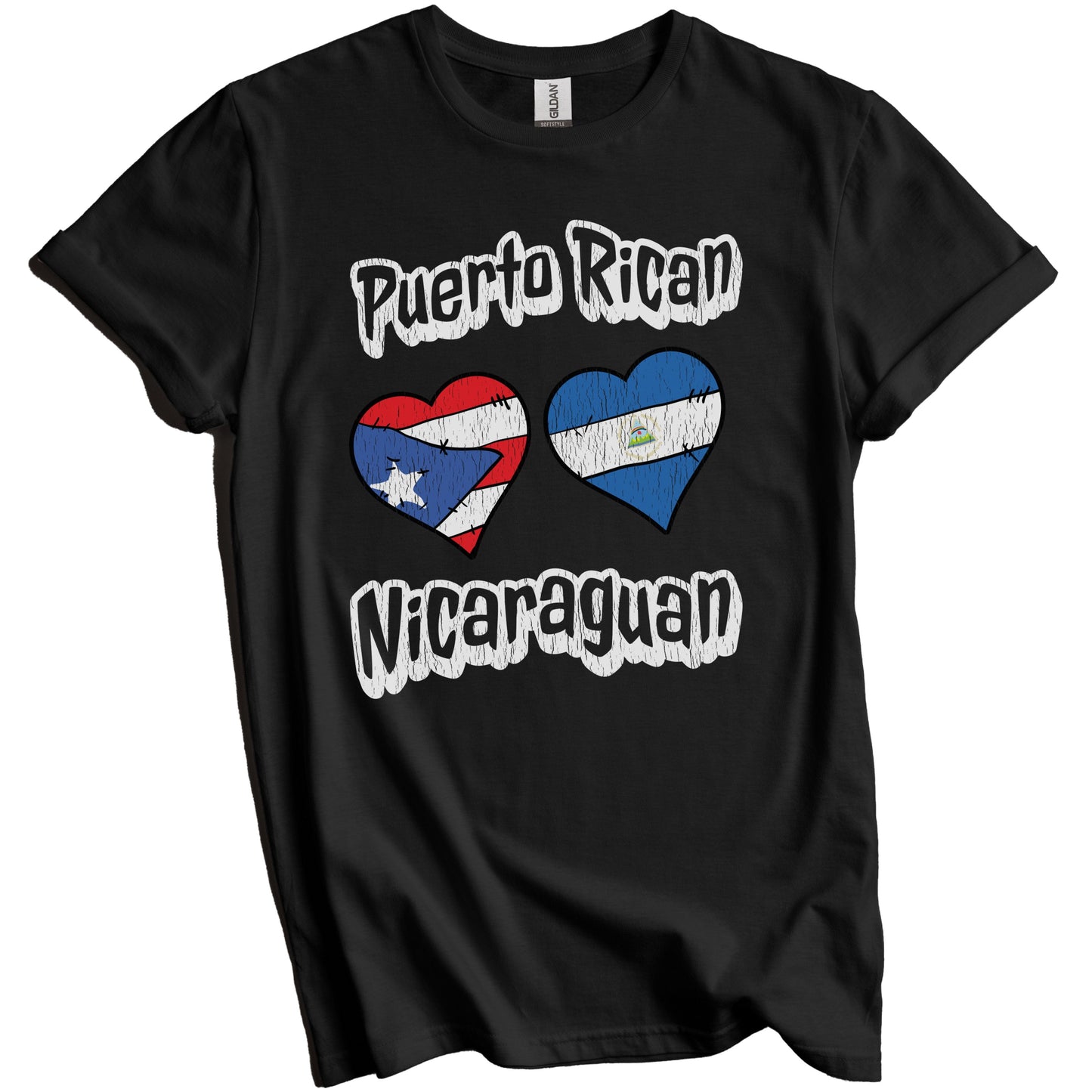 Puerto Rican Nicaraguan Flag Hearts Puerto Rico Nicaragua Distressed T-Shirt
