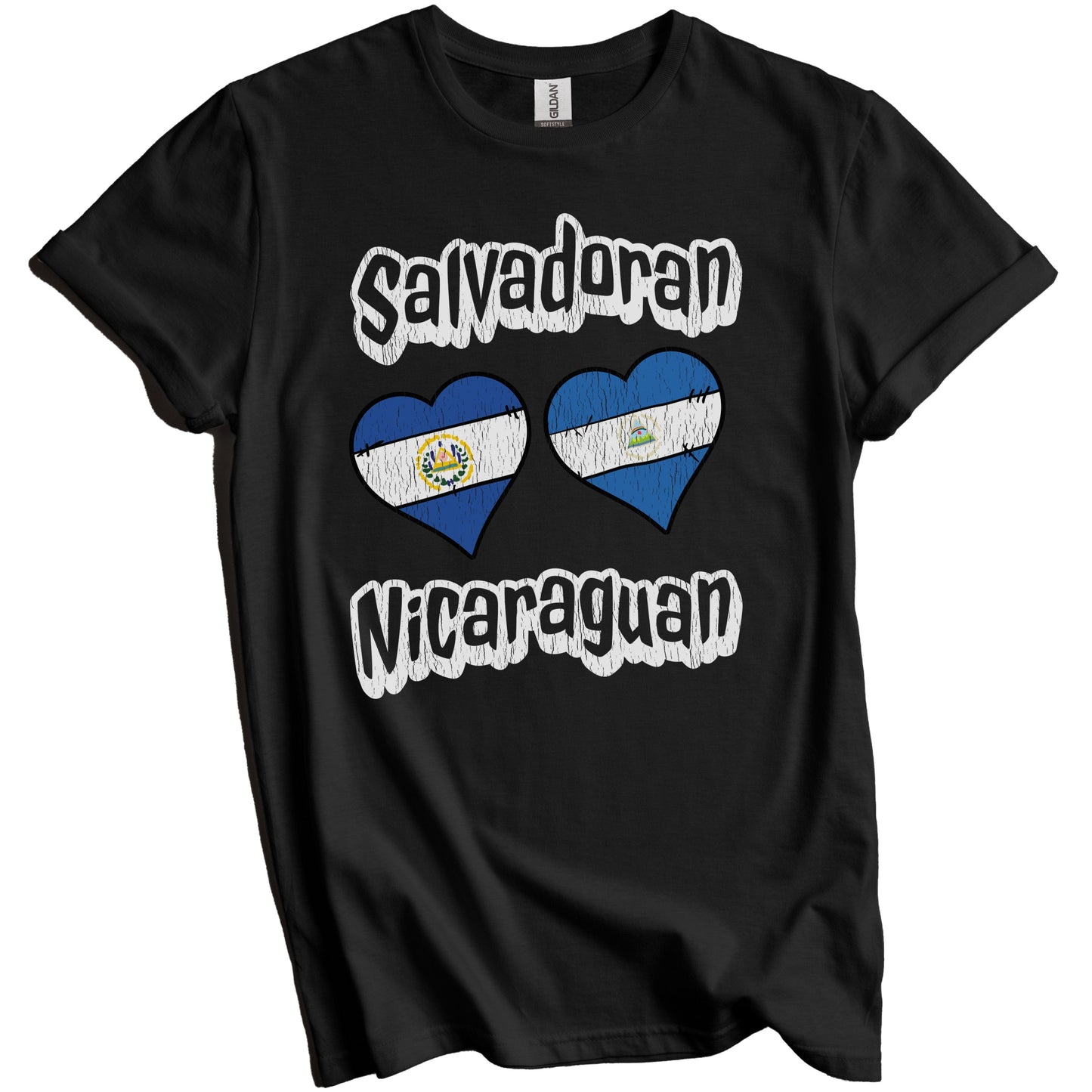 Salvadoran Nicaraguan Flag Heart Combo El Salvador Nicaragua Distressed T-Shirt