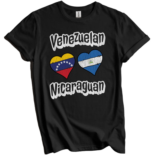 Venezuelan Nicaraguan Flag Heart Combo Venezuela Nicaragua Distressed T-Shirt