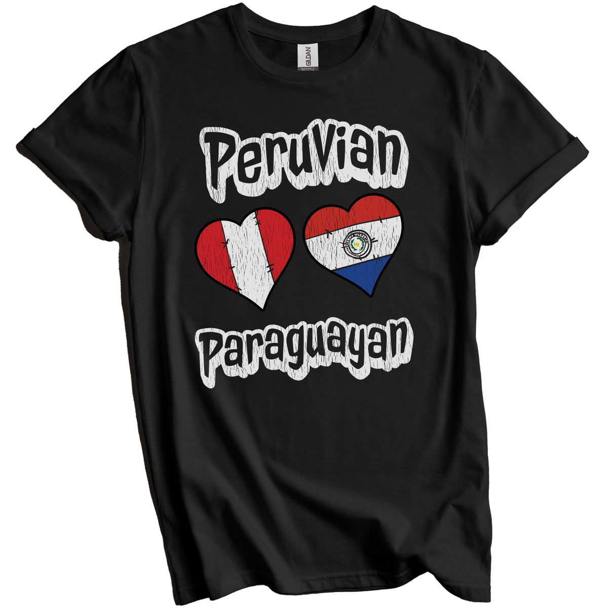 Peruvian Paraguayan Flag Heart Combo Peru Paraguay Distressed T-Shirt