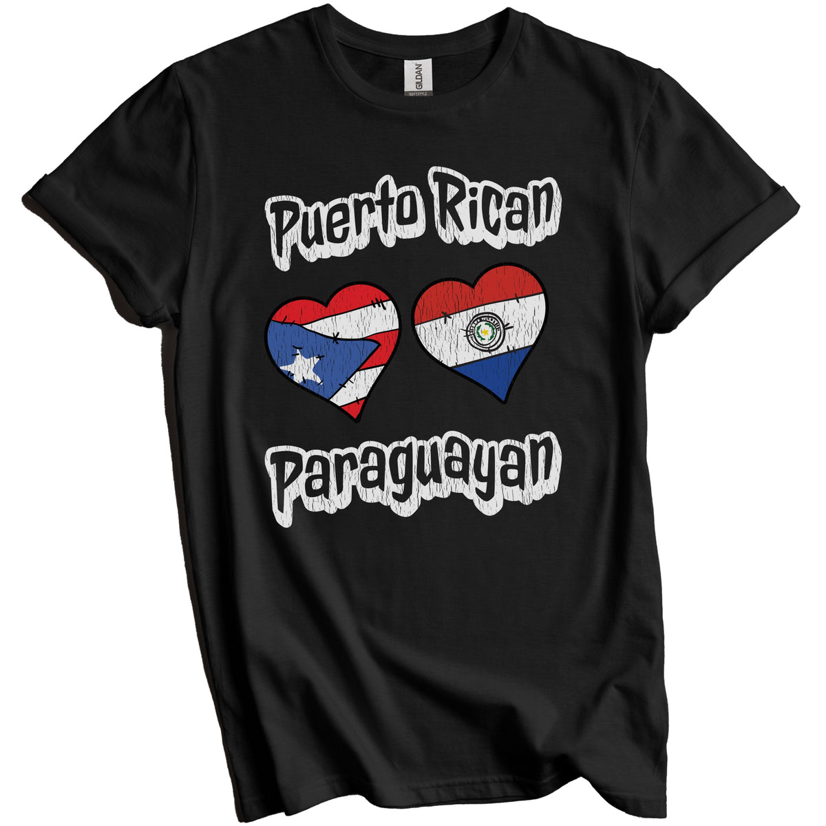 Puerto Rican Paraguayan Flag Hearts Puerto Rico Paraguay Distressed T-Shirt