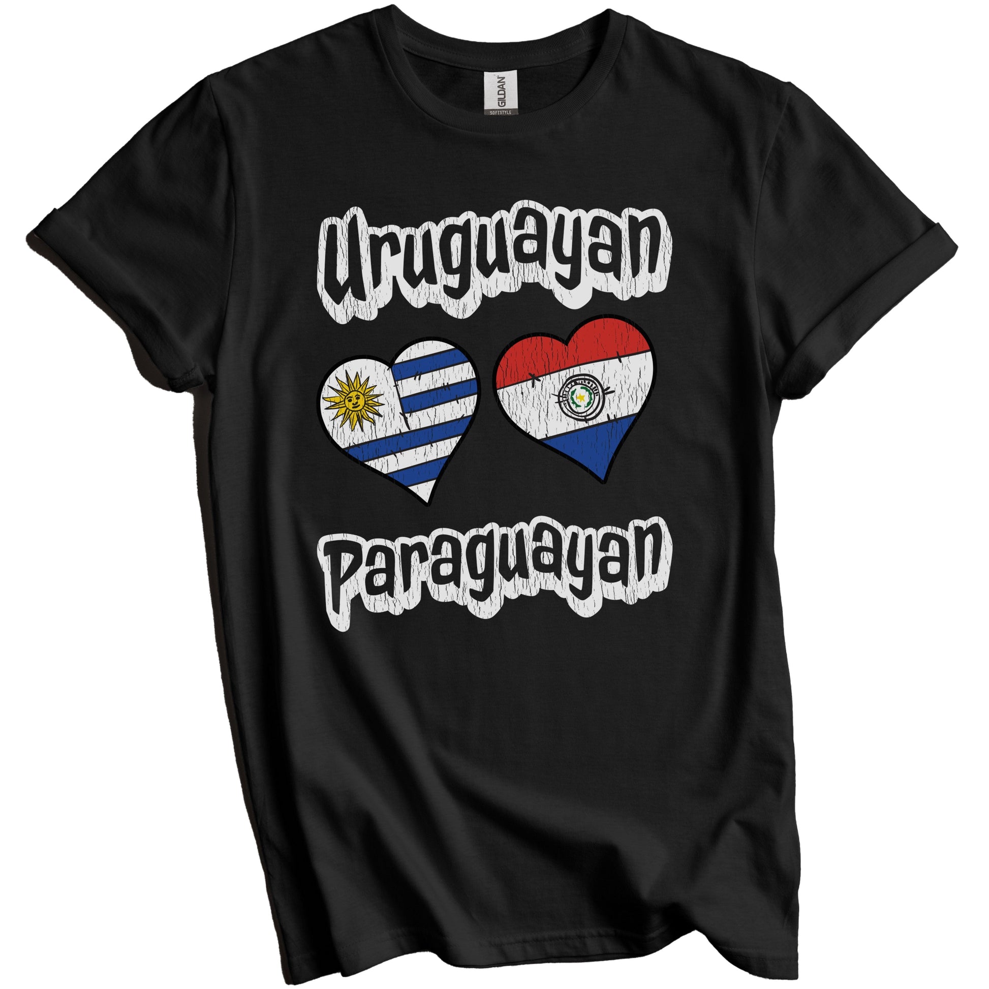 Uruguayan Paraguayan Flag Heart Combo Uruguay Paraguay Distressed T-Shirt