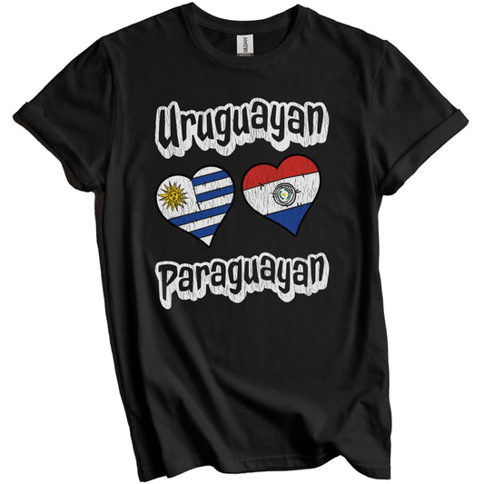 Uruguayan Paraguayan Flag Heart Combo Uruguay Paraguay Distressed T-Shirt