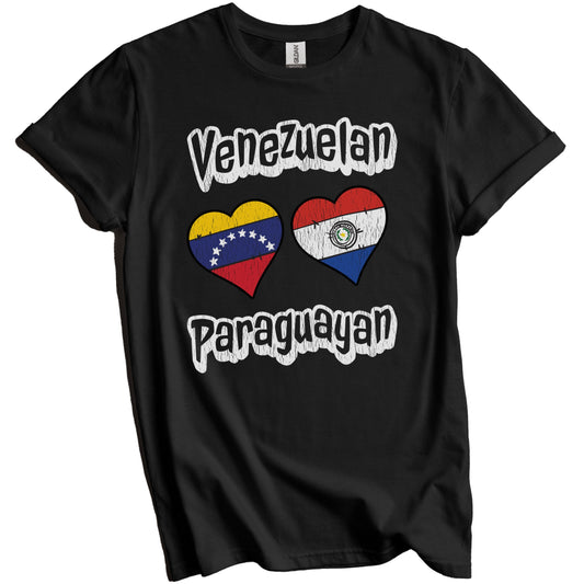 Venezuelan Paraguayan Flag Heart Combo Venezuela Paraguay Distressed T-Shirt