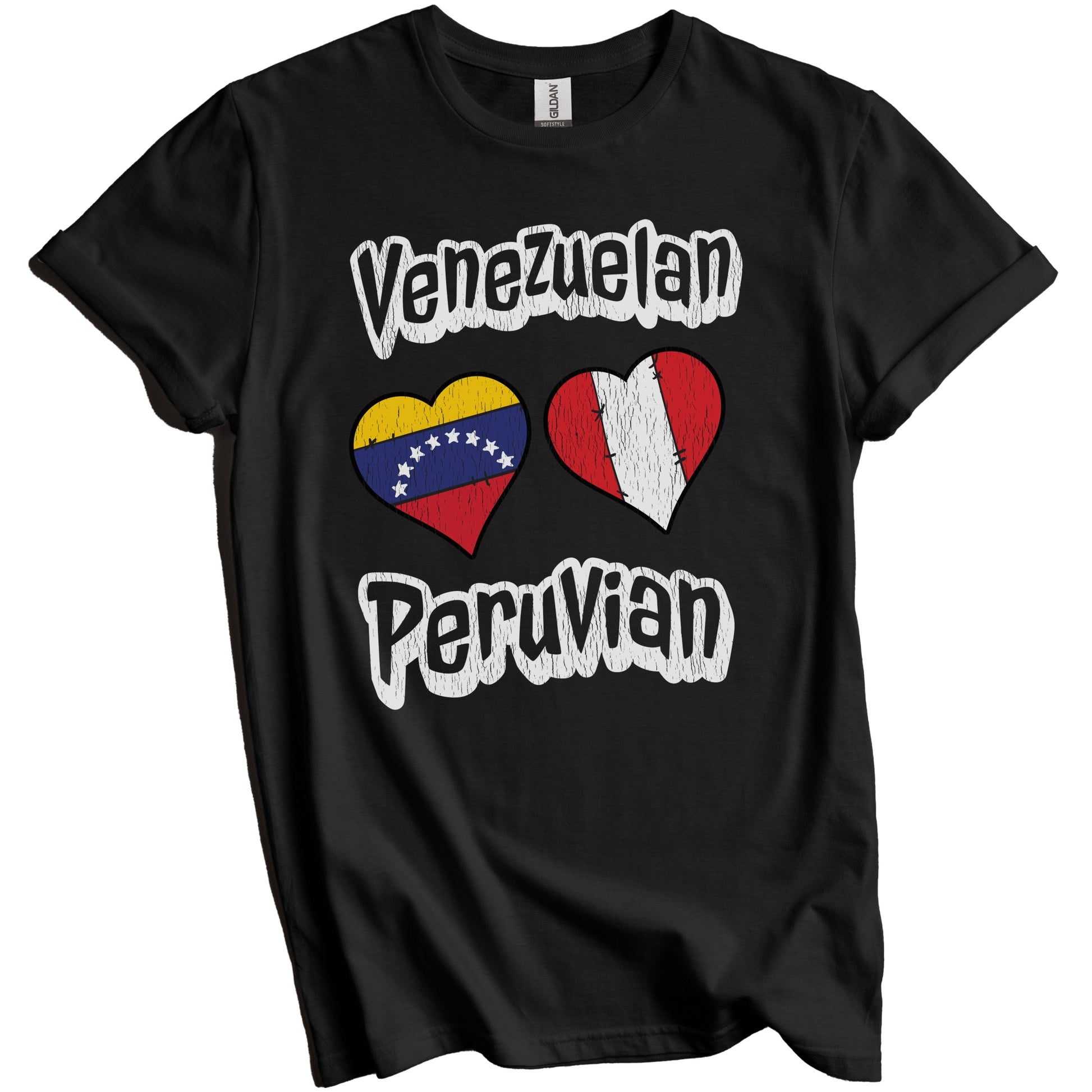 Venezuelan Peruvian Flag Heart Combo Venezuela Peru Distressed T-Shirt