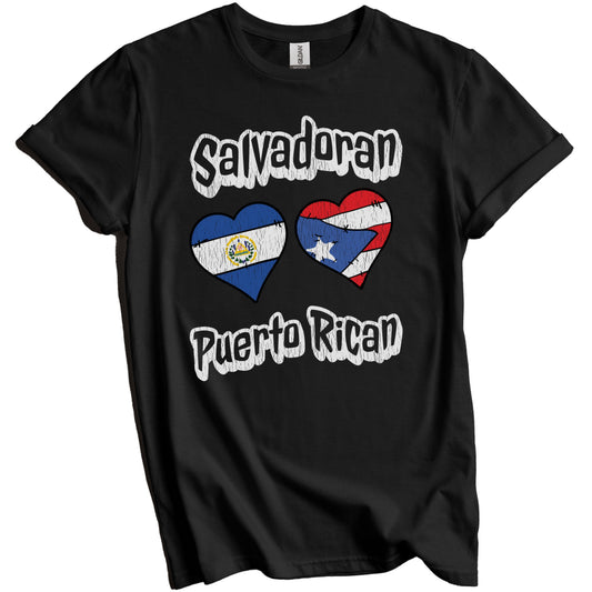 Salvadoran Puerto Rican Flag Hearts El Salvador Puerto Rico Distressed T-Shirt