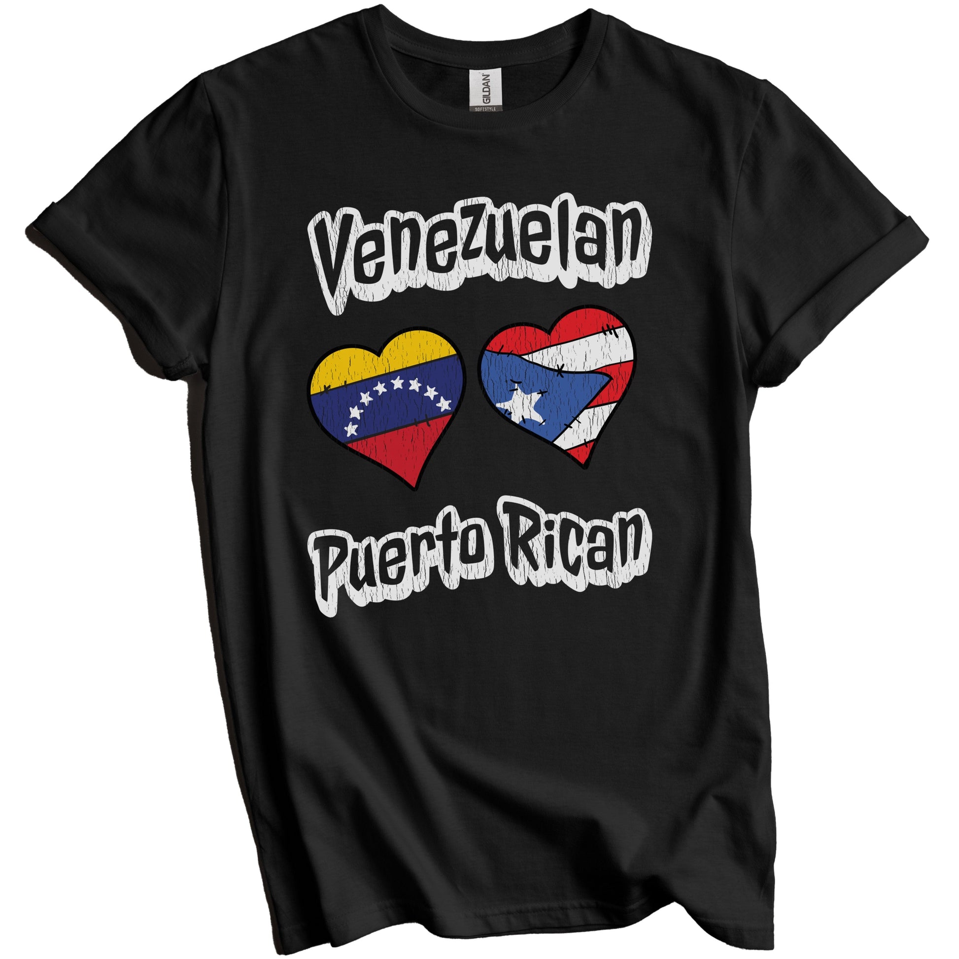 Venezuelan Puerto Rican Flag Hearts Venezuela Puerto Rico Distressed T-Shirt