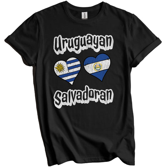 Uruguayan Salvadoran Flag Heart Combo Uruguay El Salvador Distressed T-Shirt