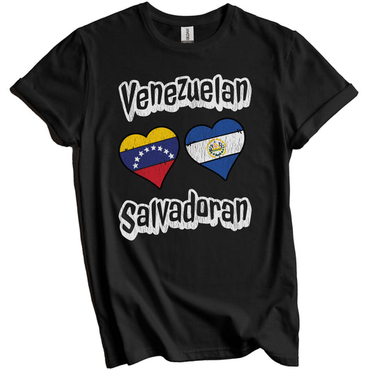 Venezuelan Salvadoran Flag Heart Combo Venezuela El Salvador Distressed T-Shirt