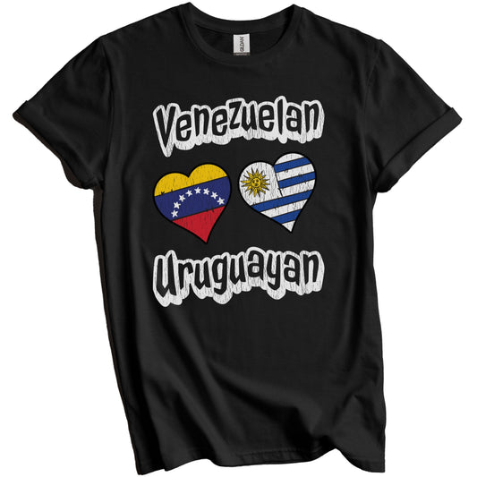 Venezuelan Uruguayan Flag Heart Combo Venezuela Uruguay Distressed T-Shirt