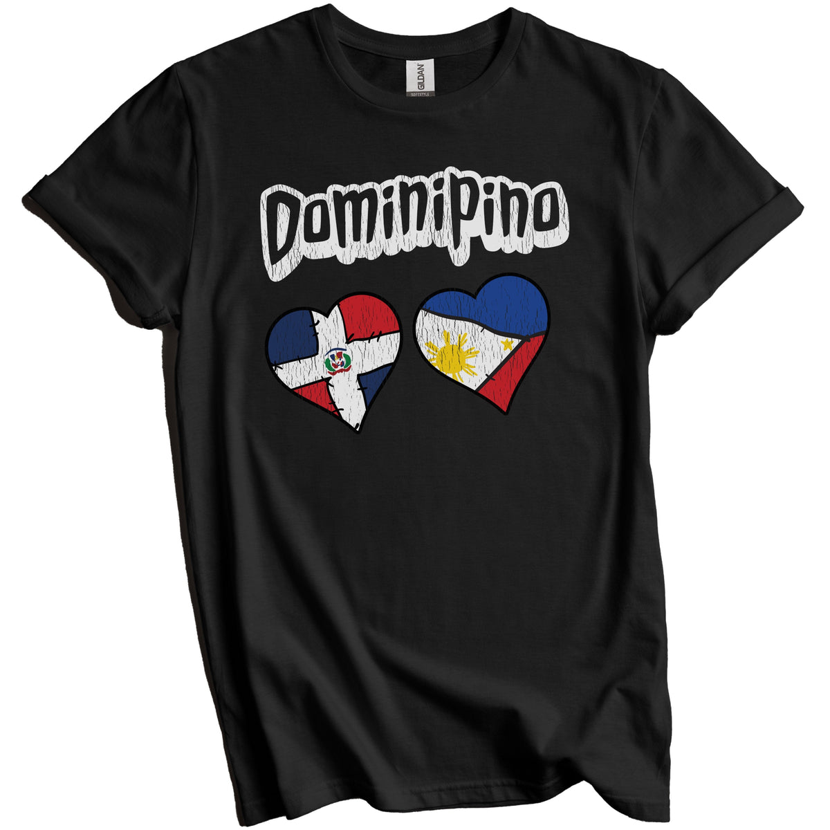 Dominipino Dominican Filipino Flag Heart Combo Distressed T-Shirt