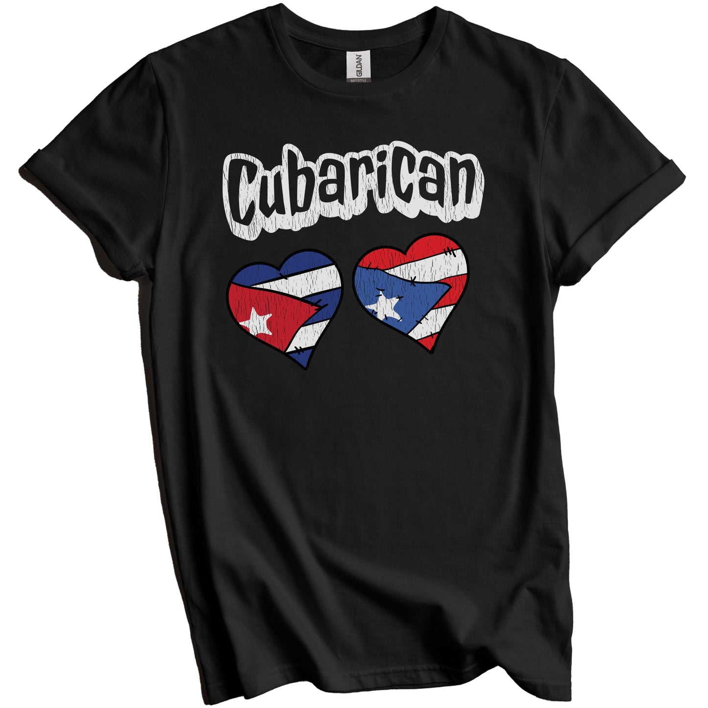 Cubarican Cuban Puerto Rican Flag Heart Combo Distressed T-Shirt