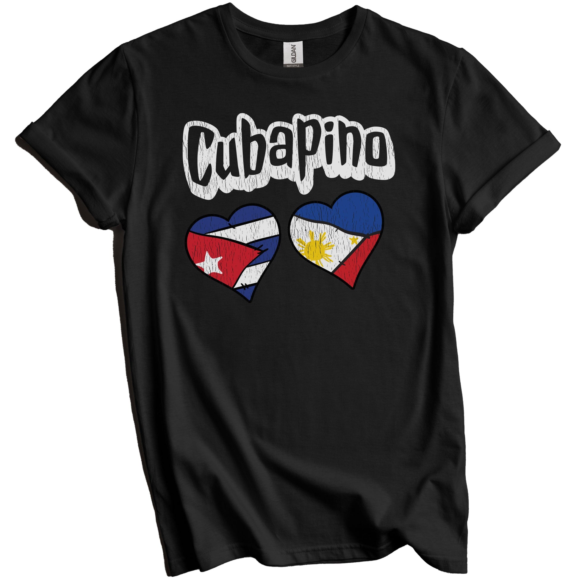 Cubapino Cuban Filipino Flag Heart Combo Cuba Philippines Distressed T-Shirt