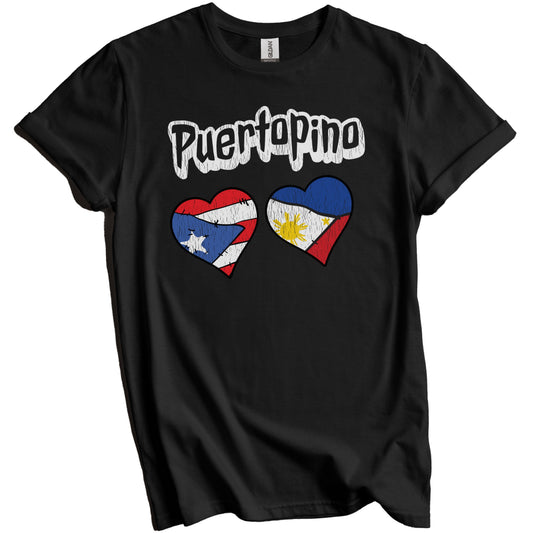 Puertopino Puerto Rican Filipino Flag Heart Combo Distressed T-Shirt