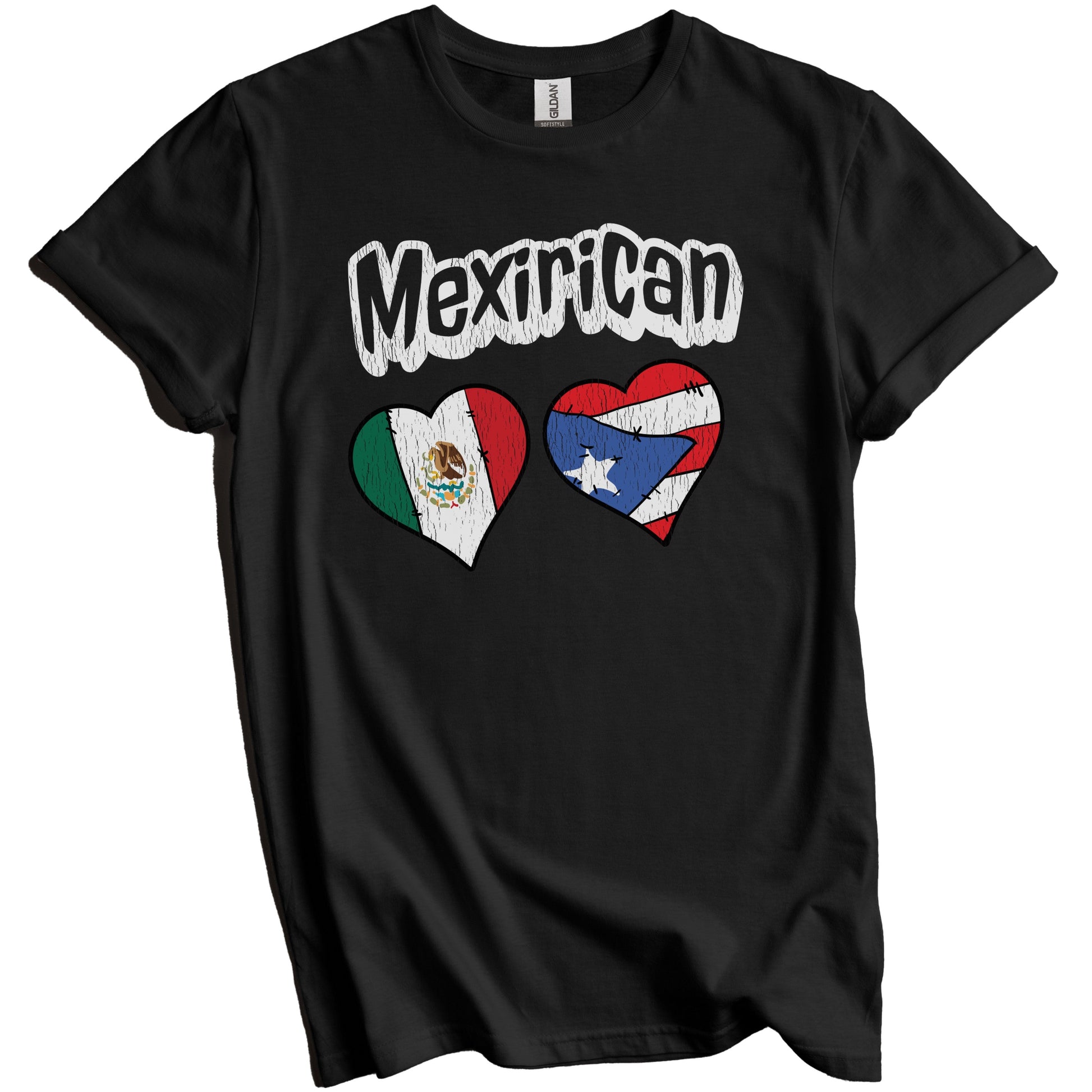 Mexirican Mexican Puerto Rican Flag Heart Combo Distressed T-Shirt