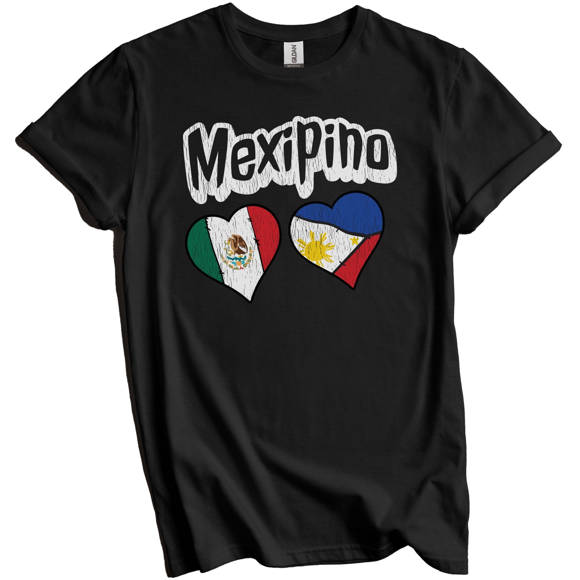 Mexipino Mexican Filipino Flag Heart Combo Distressed T-Shirt