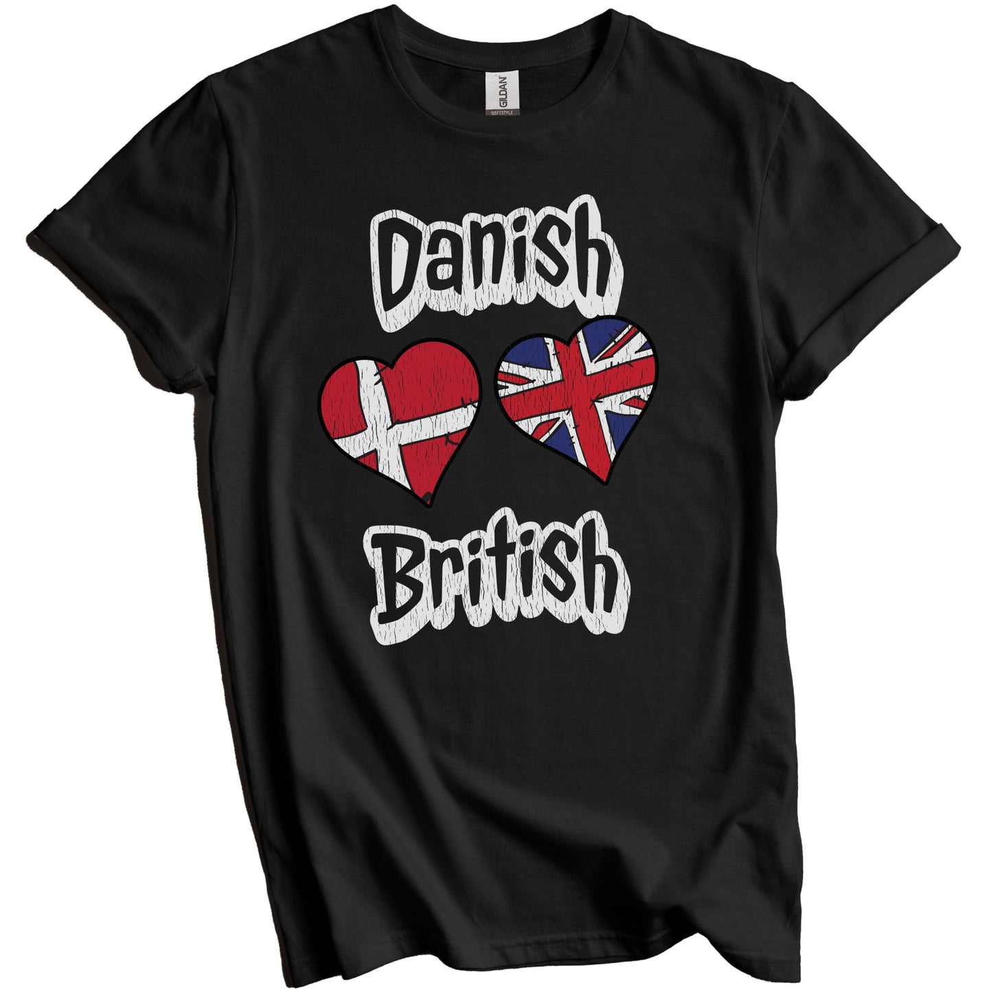 Danish British Flag Heart Combo Denmark UK Distressed T-Shirt