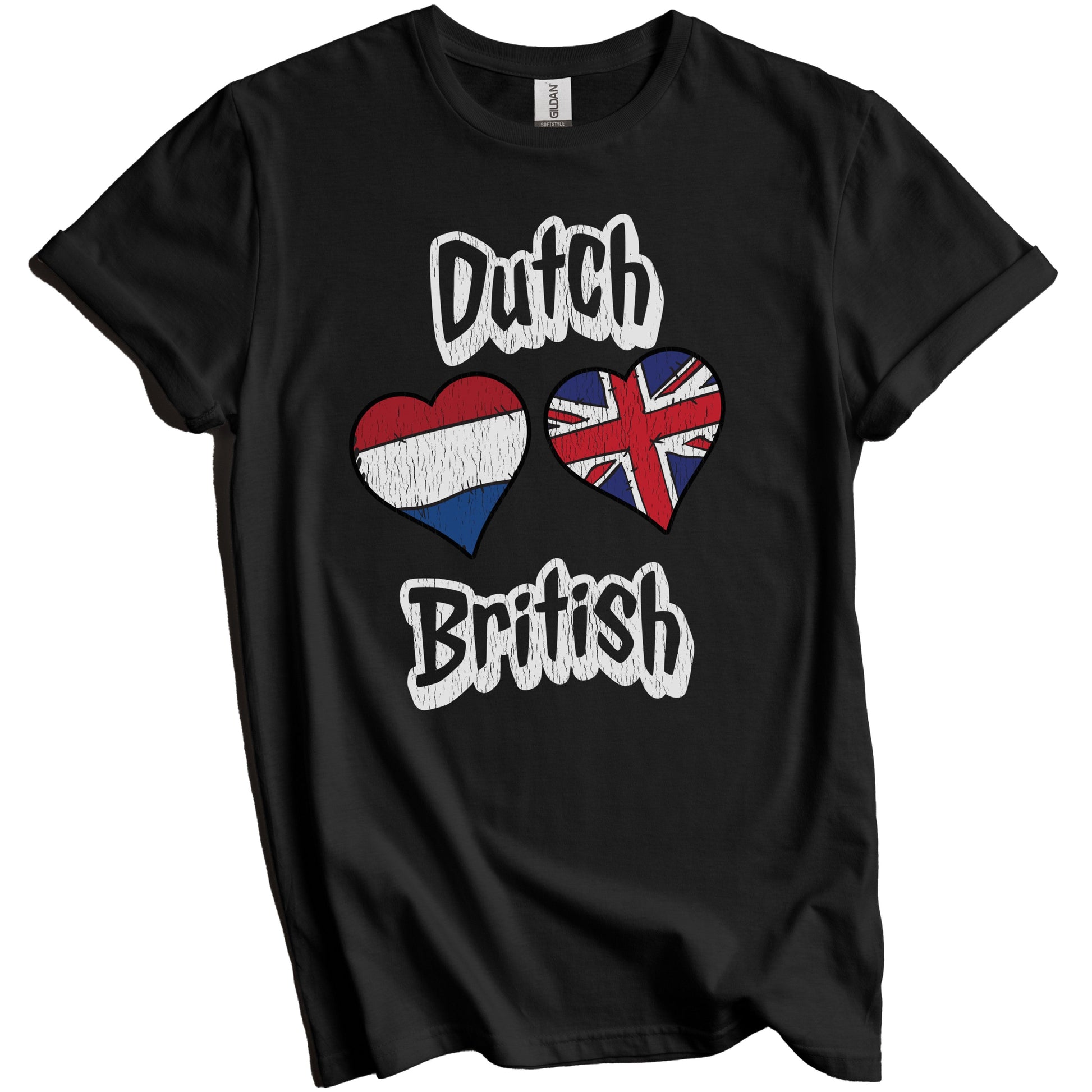Dutch British Flag Heart Combo Netherlands UK Distressed T-Shirt