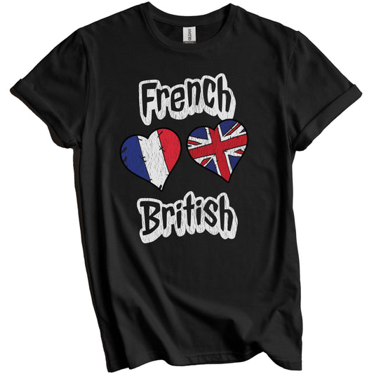 French British Flag Heart Combo France UK Distressed T-Shirt