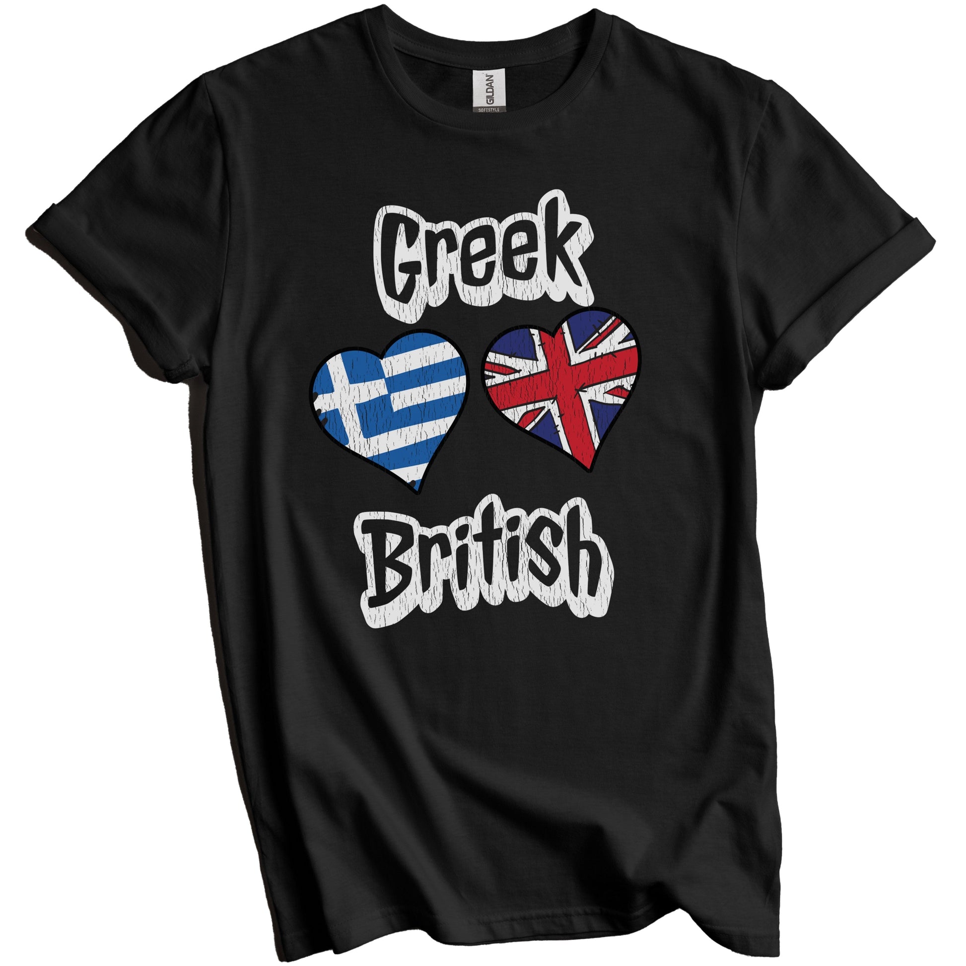 Greek British Flag Heart Combo Greece UK Distressed T-Shirt