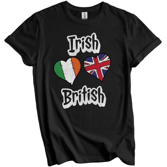 Irish British Flag Heart Combo Ireland UK Distressed T-Shirt