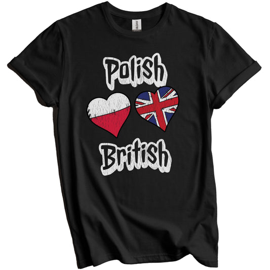 Polish British Flag Heart Combo Poland UK Distressed T-Shirt