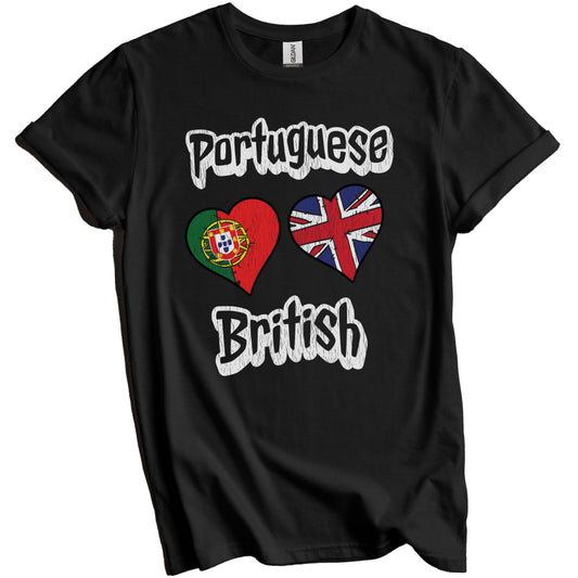 Portuguese British Flag Heart Combo Portugal UK Distressed T-Shirt
