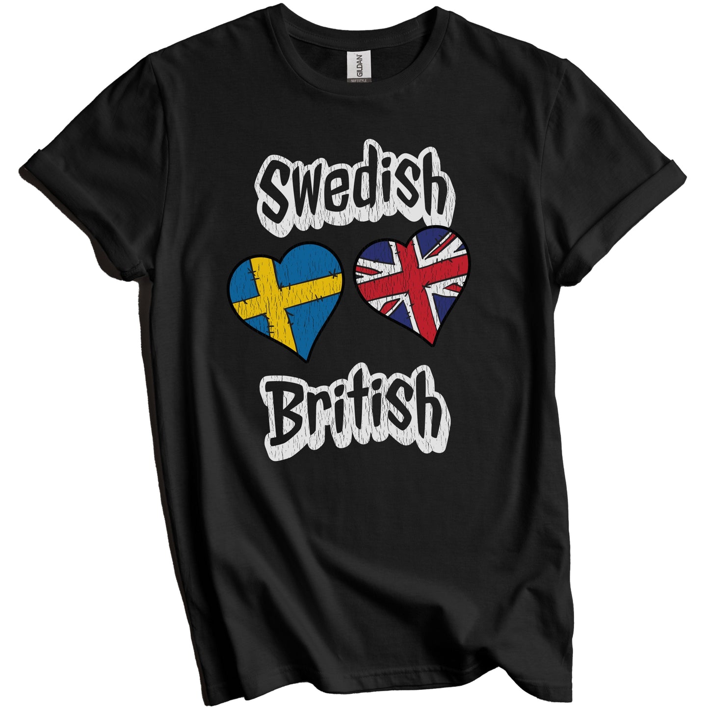 Swedish British Flag Heart Combo Sweden UK Distressed T-Shirt