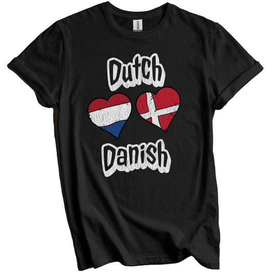 Dutch Danish Flag Heart Combo Netherlands Denmark Distressed T-Shirt