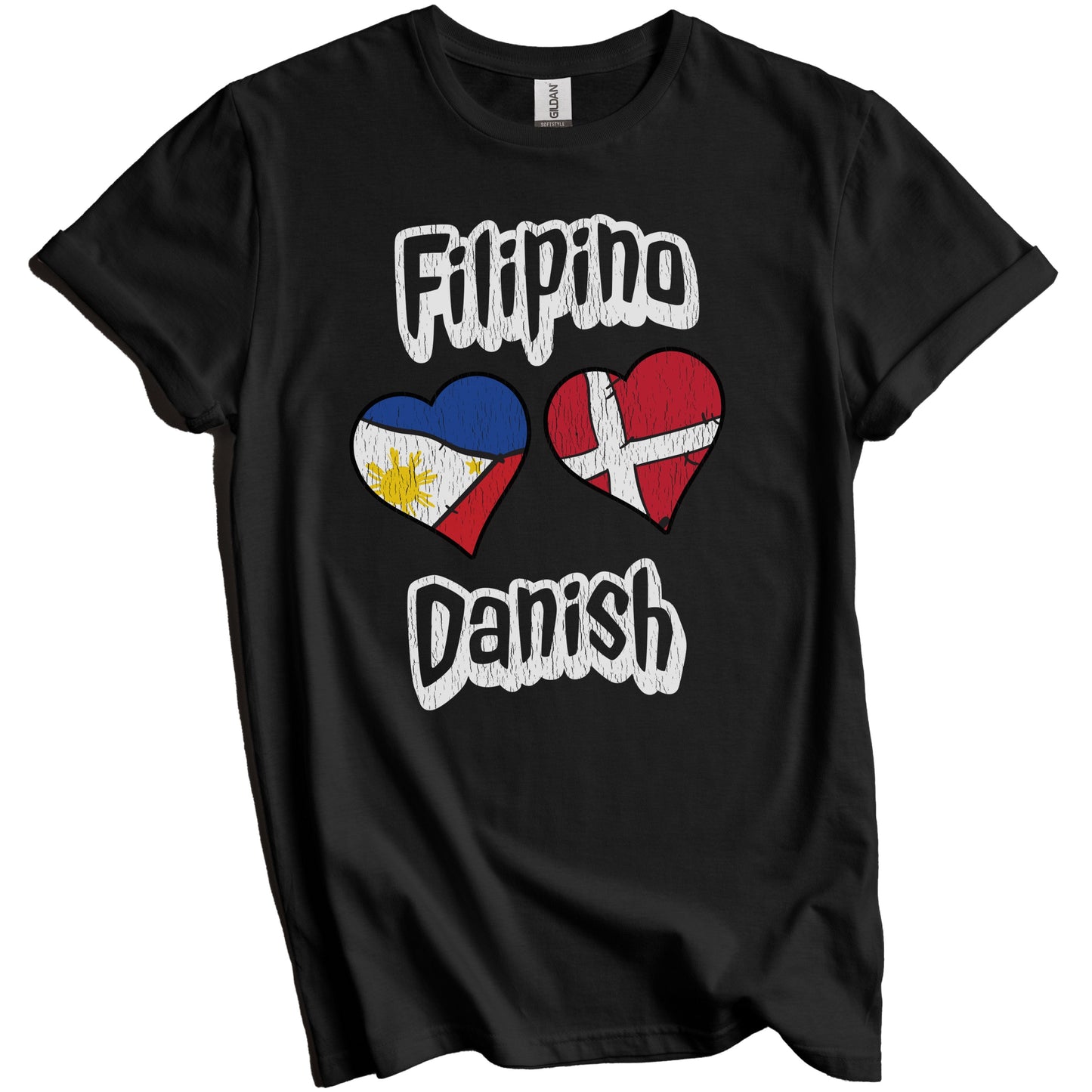 Filipino Danish Flag Heart Combo Philippines Denmark Distressed T-Shirt