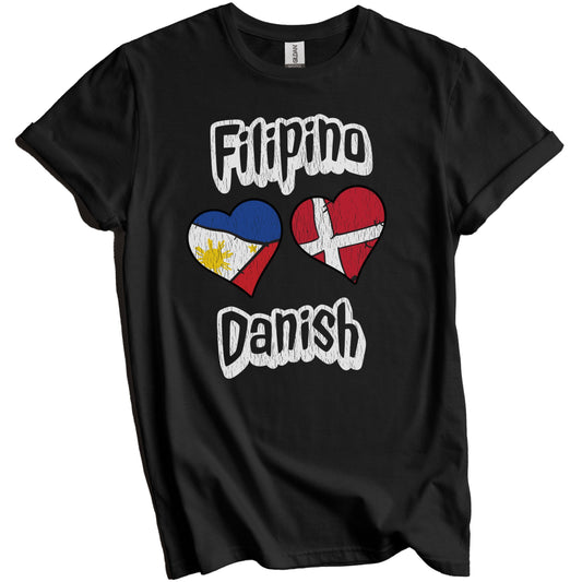 Filipino Danish Flag Heart Combo Philippines Denmark Distressed T-Shirt