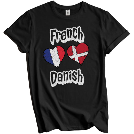 French Danish Flag Heart Combo France Denmark Distressed T-Shirt